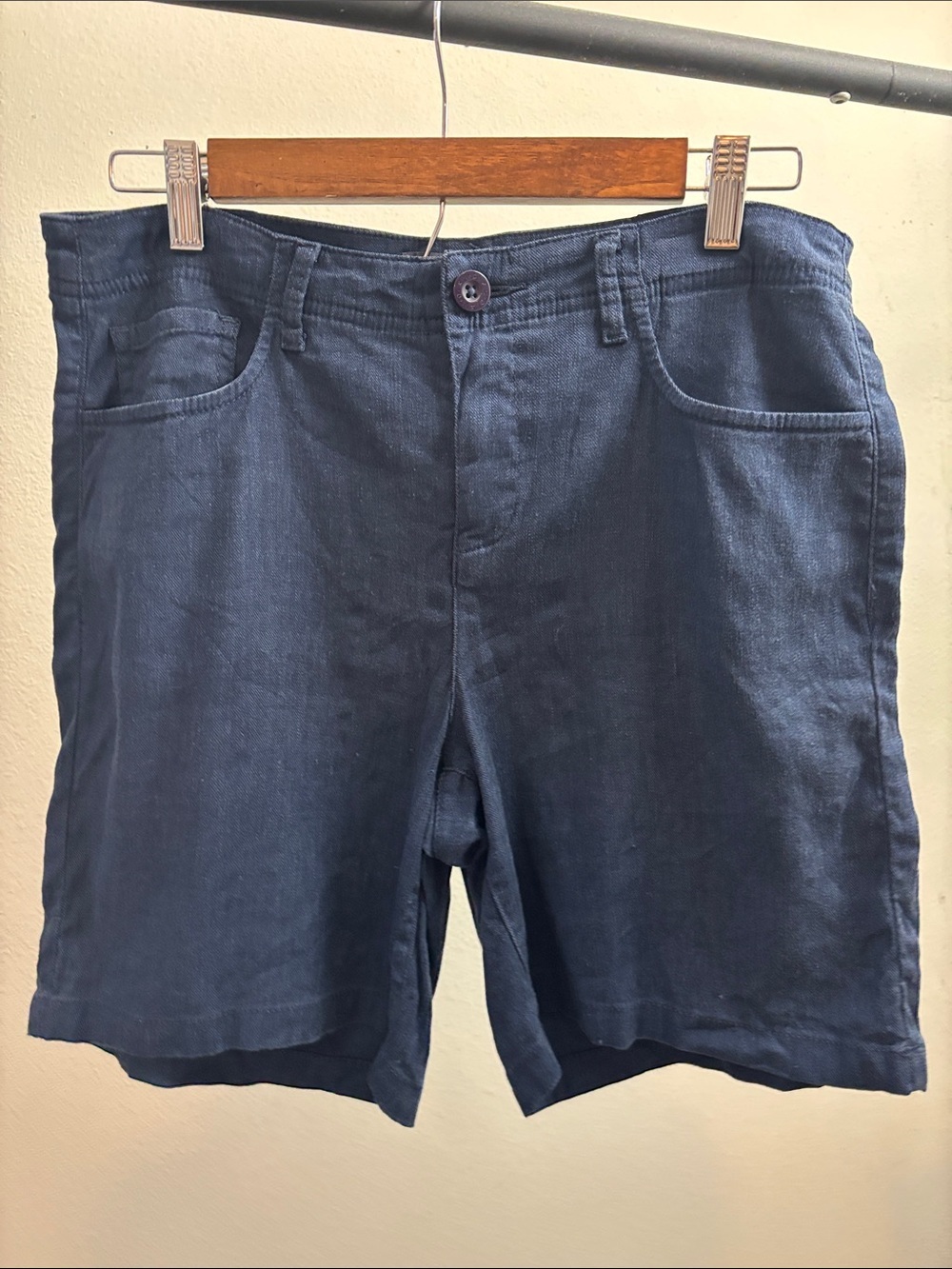 NYDJ Navy Flat Front Linen Blend Shorts Size 4